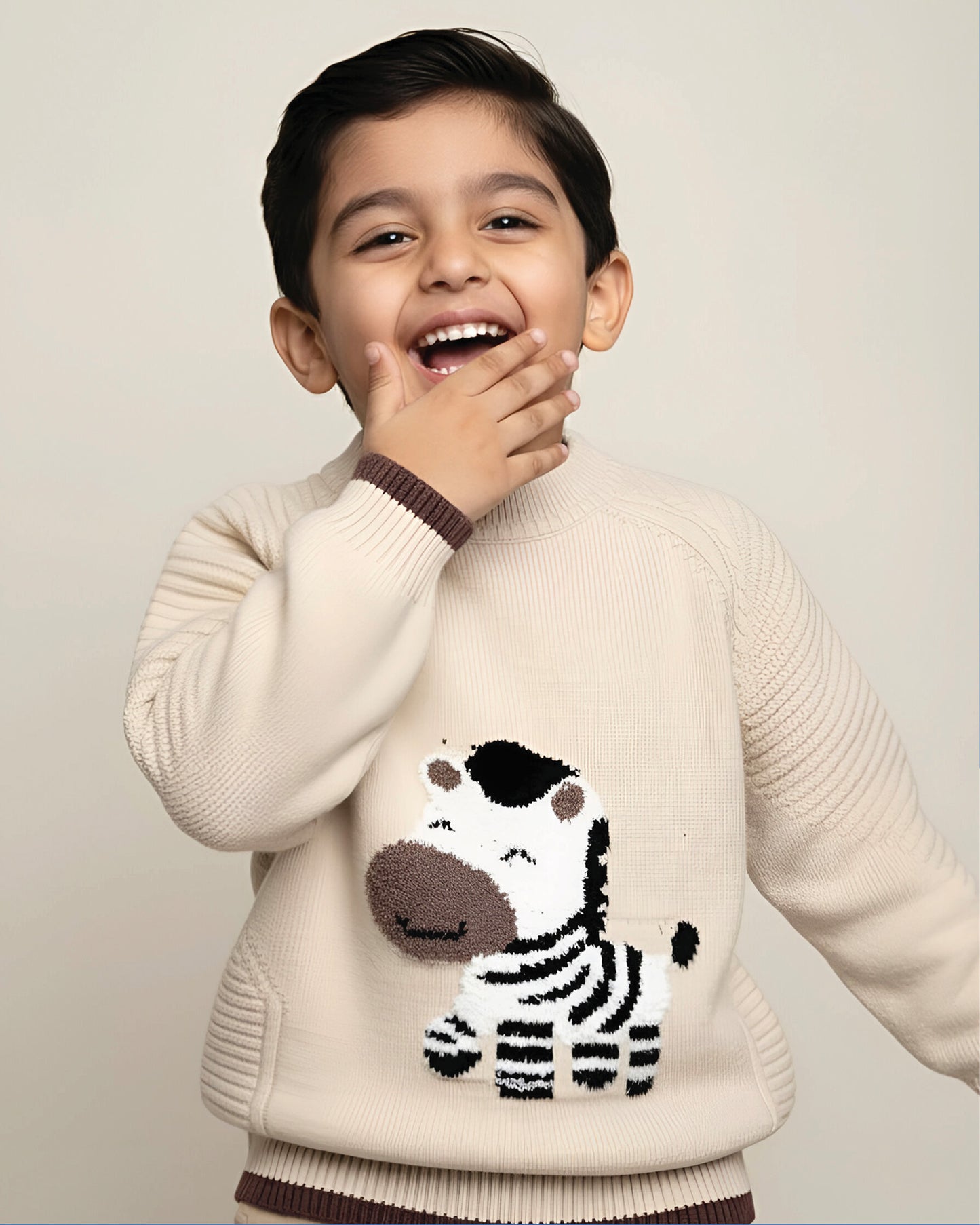 Baby Zebra Appliquéd Textured Sweater