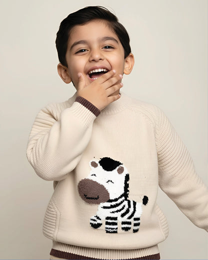 Baby Zebra Appliquéd Textured Sweater