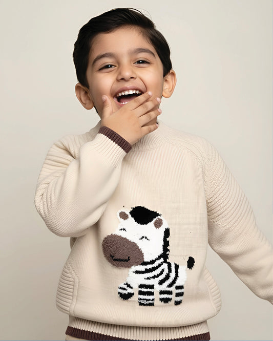 Baby Zebra Appliquéd Textured Sweater